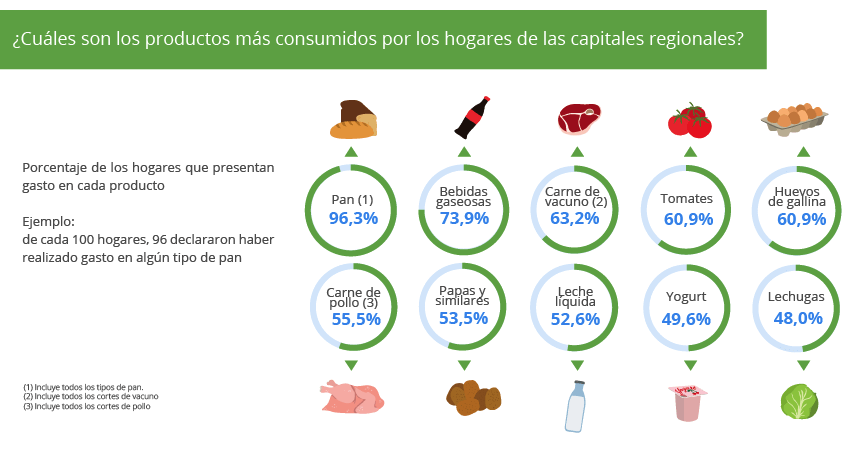 Cuales son los productos mas consumidos por los hogares de las capitales regionales